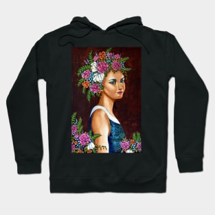 Abundance : portrait of a woman with flowers in her hair Hoodie